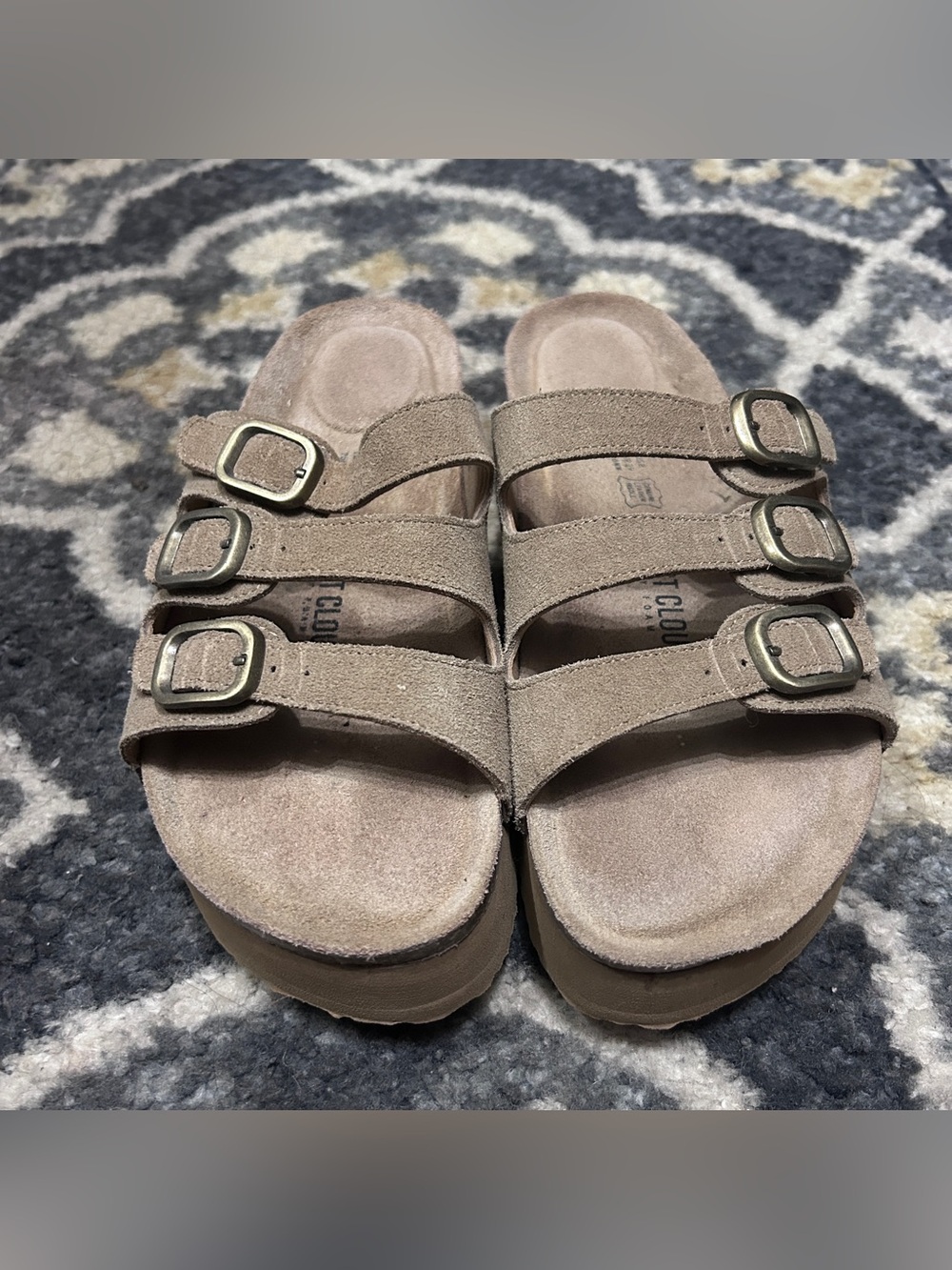 Kids Triple-Buckle Suede Sandals in Taupe